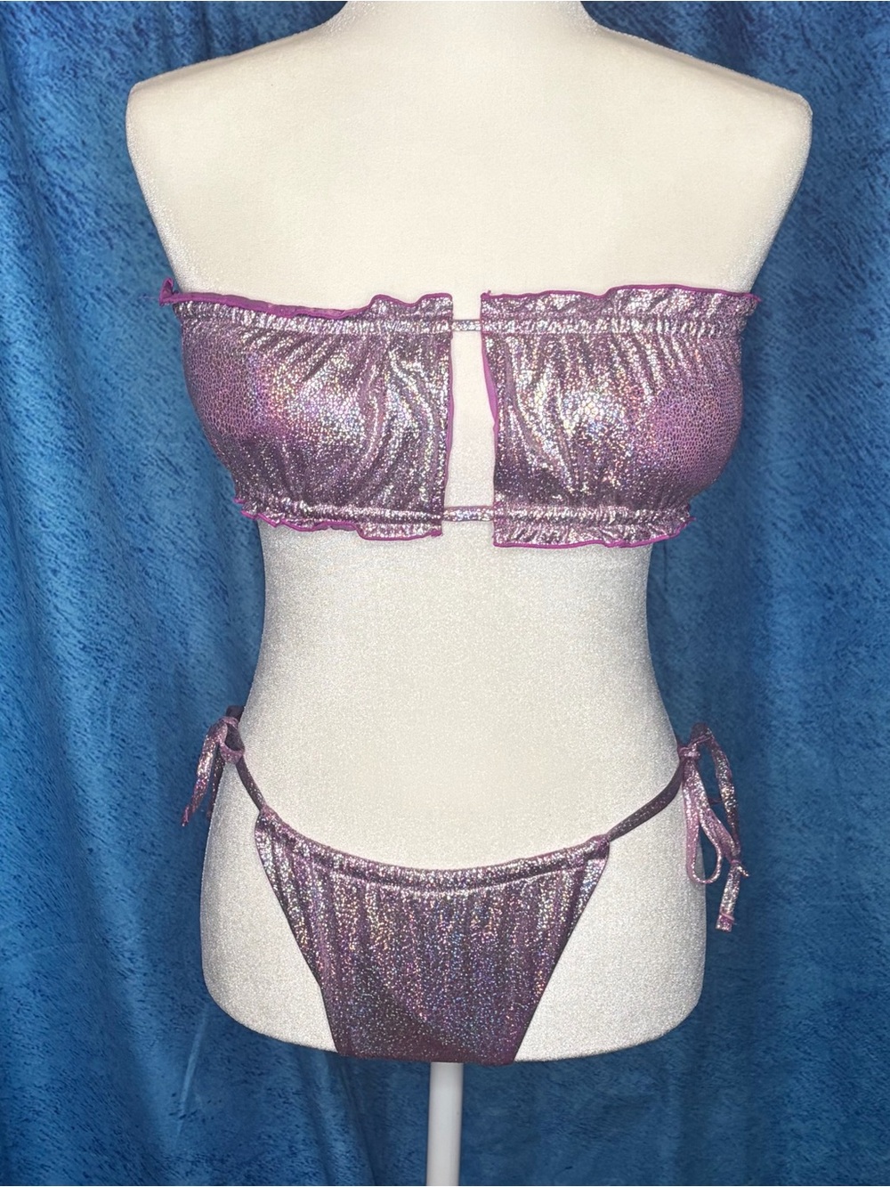 Metallic Pink Holographic Two-Piece Bikini